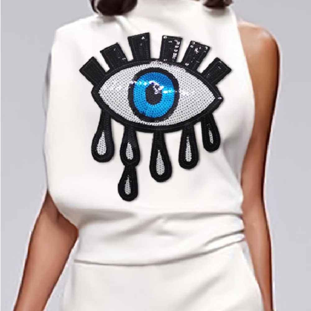 Uoozee Applique Asymmetric Embroidered Figure Mock Neck Blouses&shirts Tops